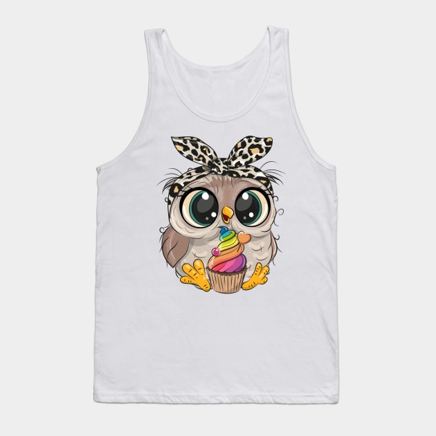 Cute owl with cupcake Tank Top by Reginast777